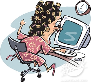 A woman showing frustration at her computer